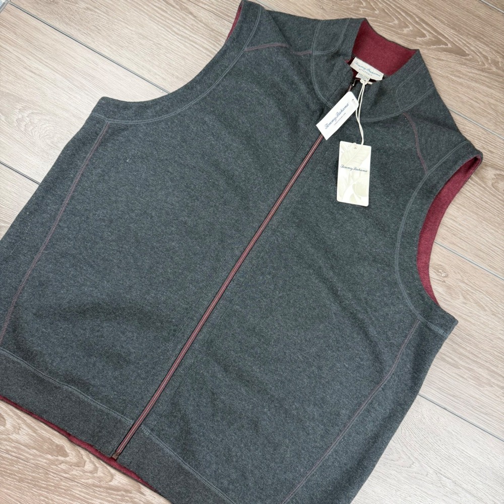 Tommy Bahama Mens Flip Side Reversible Full Zip Vest Forged Iron Heather 2XL
